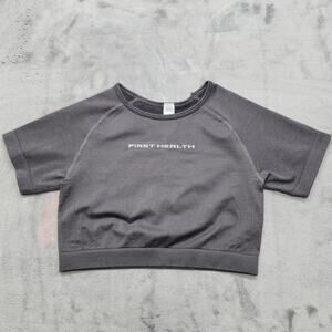First Health Top Womens M Gray Enhance‎ Cropped Short Sleeve Seamless Workout